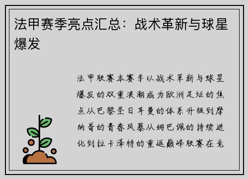 法甲赛季亮点汇总：战术革新与球星爆发