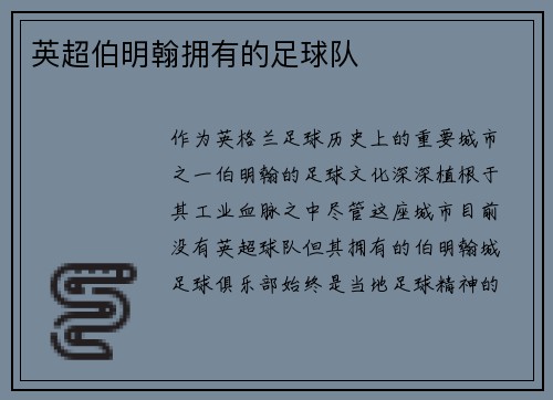 英超伯明翰拥有的足球队