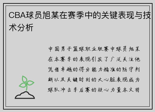 CBA球员旭某在赛季中的关键表现与技术分析
